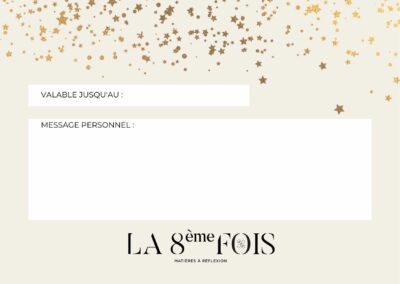 Carte cadeau pour Noël sur le site de La 8eme Fois, avec la date de validité et un espace pour écrire un message