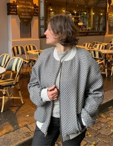 Bomber réversible jacquard gaufré argenté verso noir