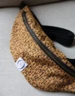 sac banane réversible jacquard ocre et noir sangle noire, marque La 8eme Fois