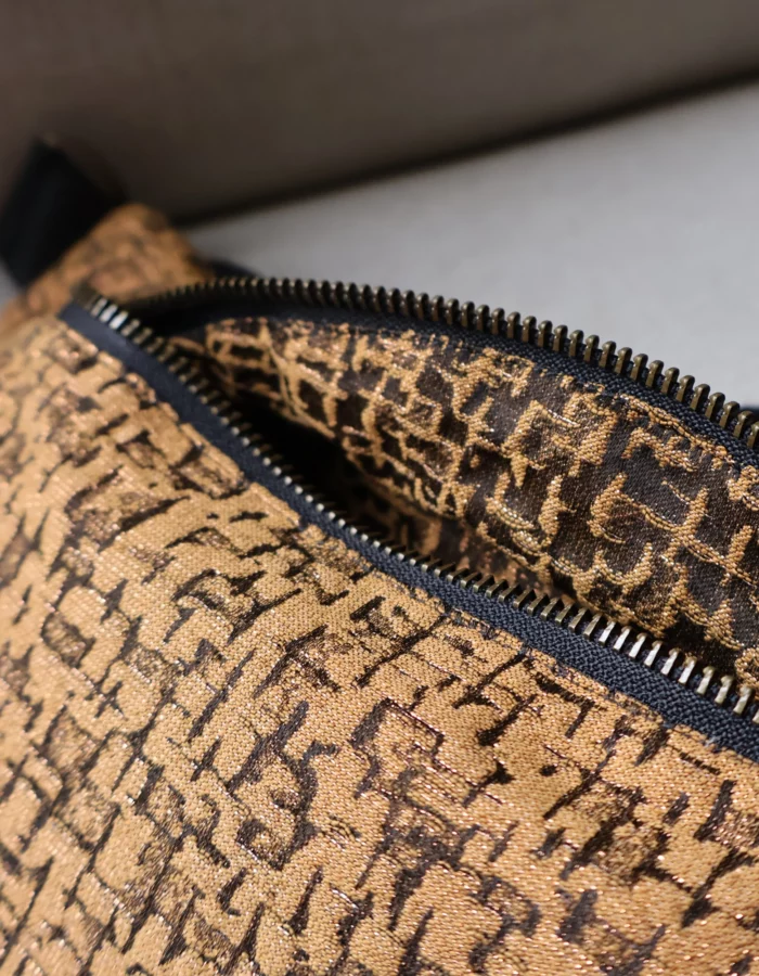 sac banane réversible jacquard ocre sangle noire, marque La 8eme Fois