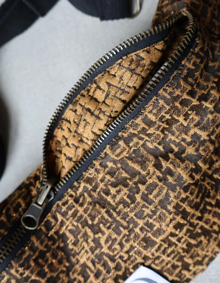 sac banane réversible jacquard ocre zip noir, marque La 8eme Fois