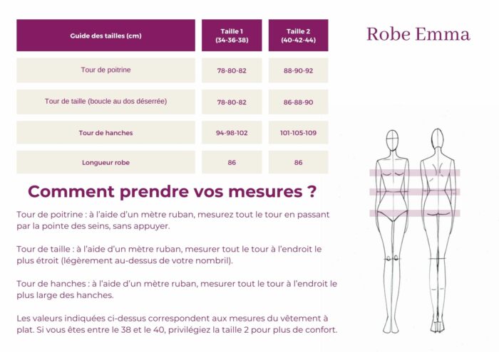 Guide des tailles robe portefeuille courte