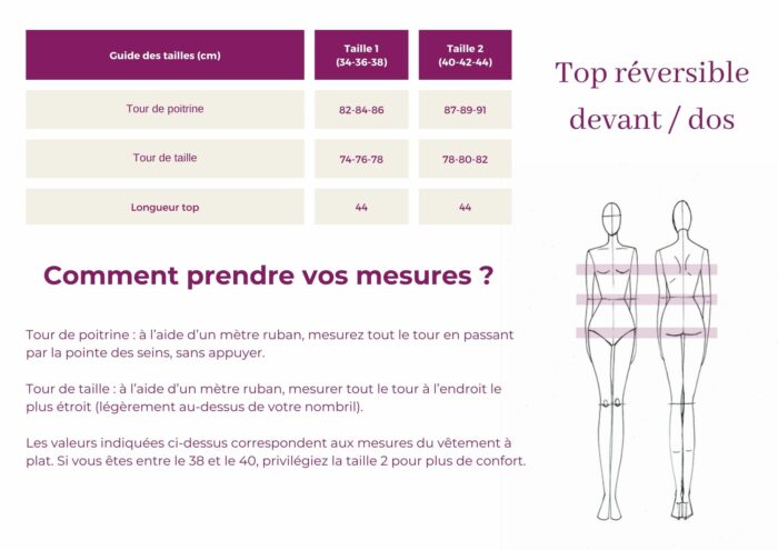 Guide des tailles top cache coeur réversible