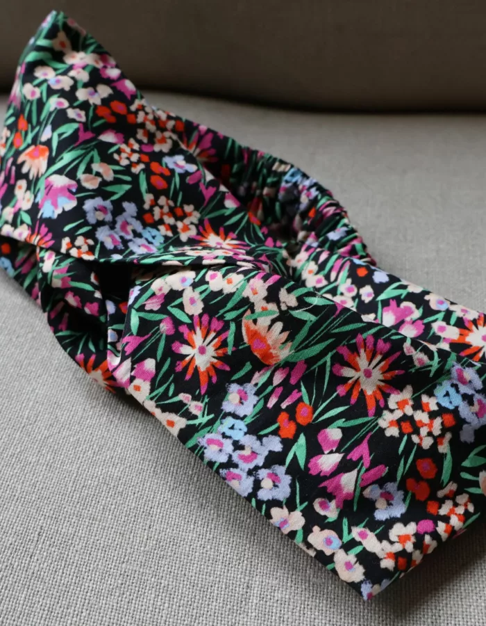 Bandeau cheveux made in France en coton imprimé fleuri, marque La 8eme Fois