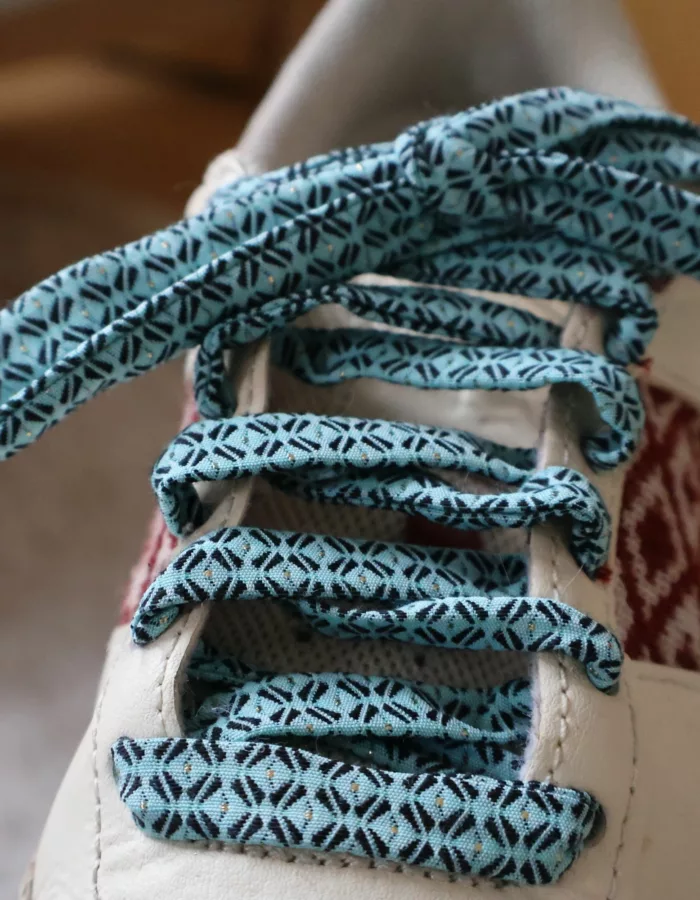 Lacets made in France en tissu turquoise, marque La 8eme Fois