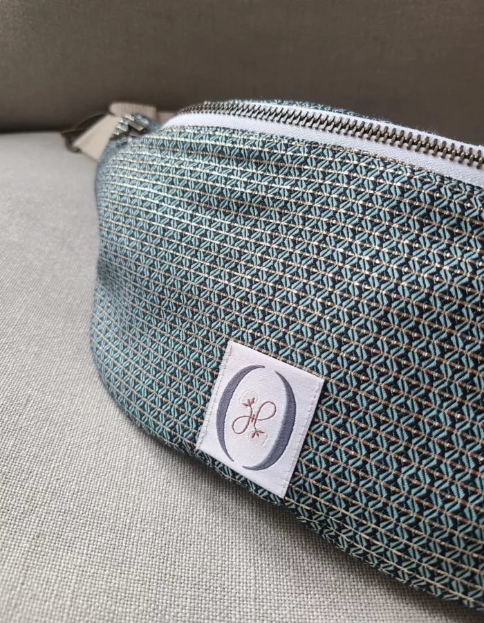 Sac banane réversible turquoise lurex doré