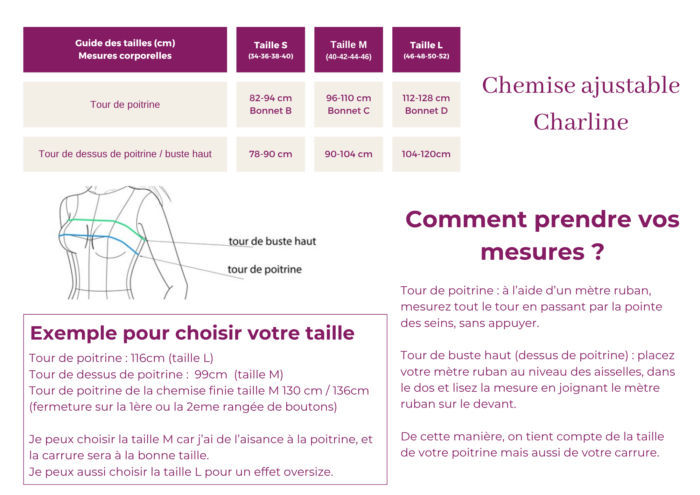 chemise ajustable femme Charline guide des tailles