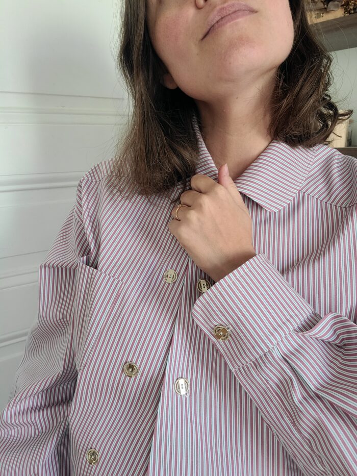 Chemise femme ajustable Charline rayée rose col poignet